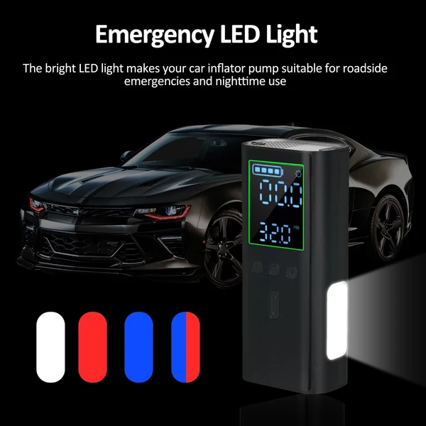 Hordozható légkompresszor vezeték nélküli USB autó motorkerékpár golyós gumiabroncshoz, felfújható automatikus kikapcsolás digitális nyomásmérő LED-lámpával