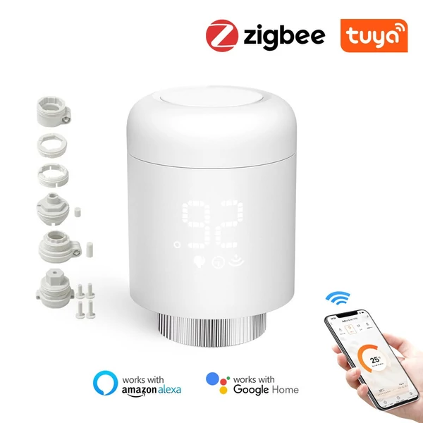 Tuya Zigbee intelligens vezeték nélküli alkalmazásvezérlő fűtési termosztát radiátorszelepek, amelyek kompatibilisek az Amazon Alexa Google Home termékkel (3 db)