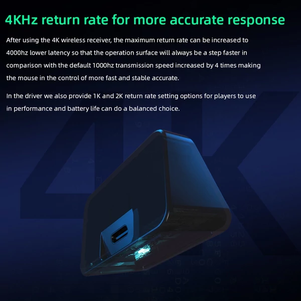 Darmoshark M3 4K vezeték nélküli BT5.0 vezetékes hárommódusú újratölthető játék 26000DPI TTC PAM3395 optikai e-sport egér - Fekete