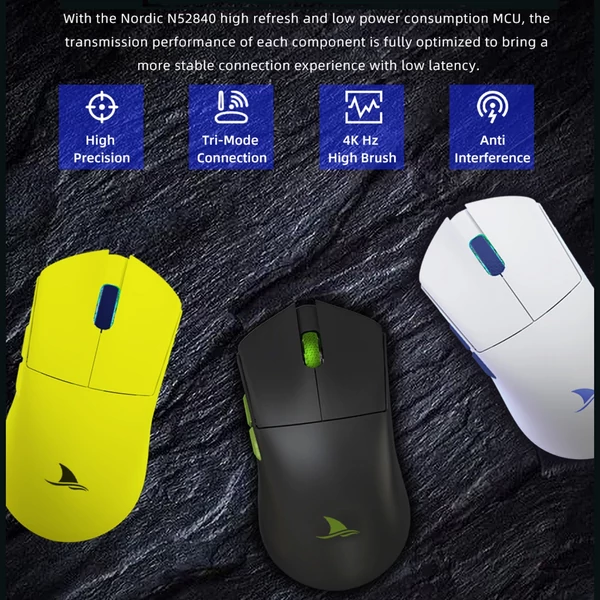 Darmoshark M3 4K vezeték nélküli BT5.0 vezetékes hárommódusú újratölthető játék 26000DPI TTC PAM3395 optikai e-sport egér - Fekete