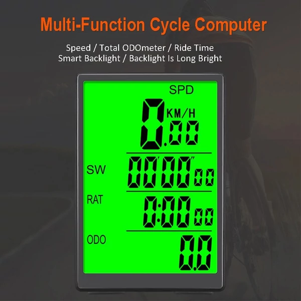 Sunding SD-590 3 hüvelykes, nagy képernyős, vezeték nélküli kerékpáros számítógép, vízálló sebességmérő zöld LCD háttérvilágítással