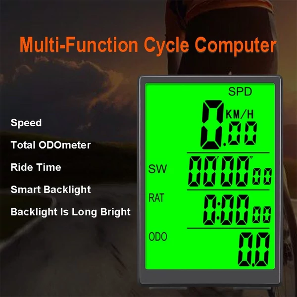 Sunding SD-590 3 hüvelykes, nagy képernyős, vezeték nélküli kerékpáros számítógép, vízálló sebességmérő zöld LCD háttérvilágítással