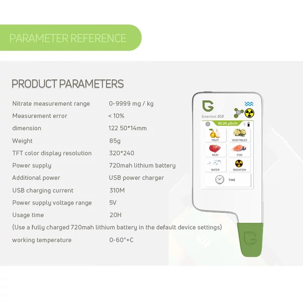 Greentest-ECO6 otthoni konyhai nitrátvizsgáló, frissítő sugárzás, vízminőség-érzékelő kapacitív képernyővel, BT funkció és APP vezérlés - Fekete