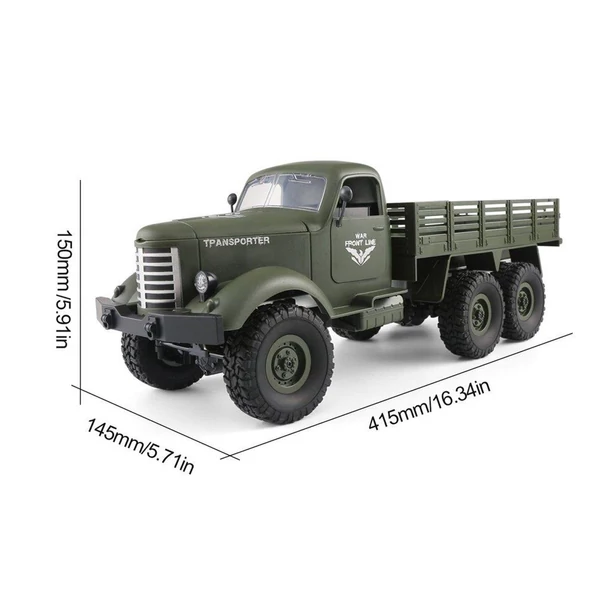 2,4 Ghz-es 6WD távirányítós elektromos játék teherautó terepjáró fényszórókkal - Zöld, 1 akkumulátor