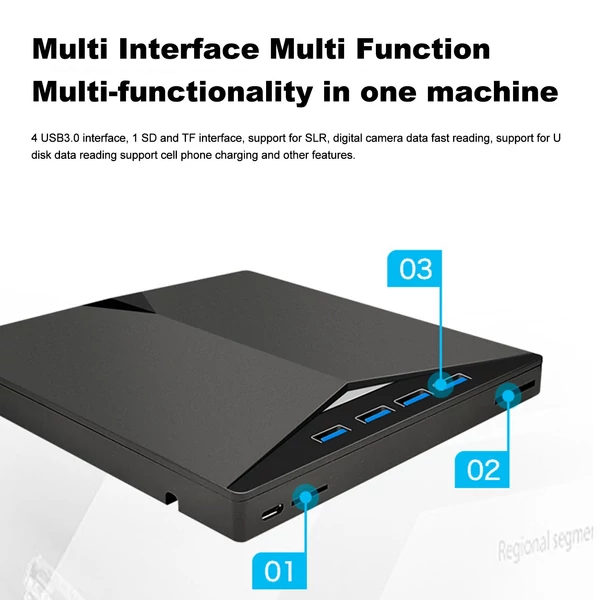 Hordozható külső CD/DVD-meghajtó laptophoz USB 3.0 Type-C 7 az 1-ben többfunkciós kialakítás