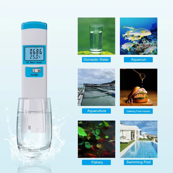 Digitális 2 az 1-ben pH/TEMP teszter Nagy pontosságú vízminőség-tesztelő 0-14 pH mérési tartománnyal iváshoz, medencéhez, akváriumi akvakultúra laboratóriumi sörfőzéshez