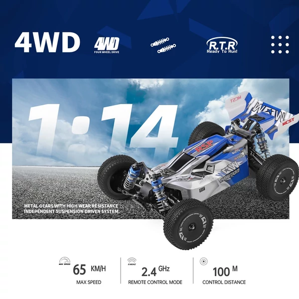 WLtoys 144011 távirányítós 1/14 2,4 GHz 65 KM/H sebesség 4WD terepjáró autó - 3 akkumulátor