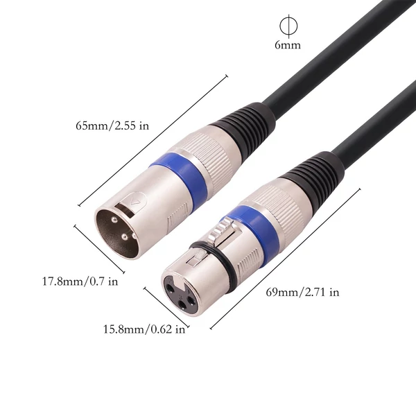 1,5 m XLR kábel DMX színpadi fénykábel 3 tűs apa-anya csatlakozós fekete PVC jack mikrofonkábel (10 db)