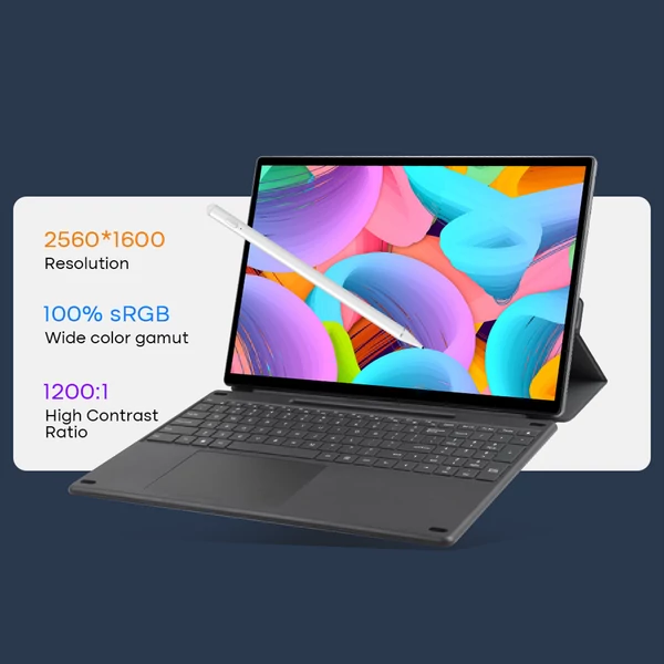 DERE 2 az 1-ben Tablet Laptop 2560*1600 Nagy tisztaságú felbontás teljes funkcionalitású USB CE porttal - 16G+512GB