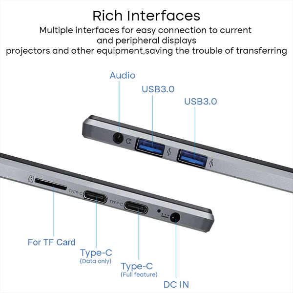 DERE 2 az 1-ben Tablet Laptop 2560*1600 Nagy tisztaságú felbontás teljes funkcionalitású USB CE porttal - 16G+1TB