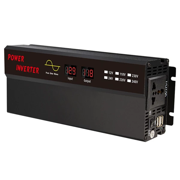 Tiszta szinuszos inverter DC 12V/24V - AC 220V-240V 800W Tiszta szinuszos inverter, kettős USB-portos hűtőventilátor autós lakóautó-csónak hálózaton kívüli áramellátásához