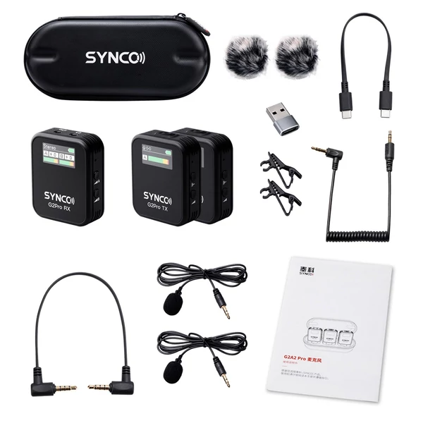 SYNCO G2A1 Pro vezeték nélküli mikrofonrendszer 1 vevővel és 2 mikrofonnal