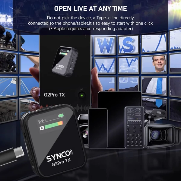 SYNCO G2A1 Pro vezeték nélküli mikrofonrendszer 1 vevővel és 2 mikrofonnal
