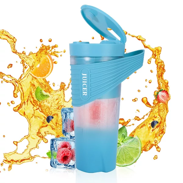 Hordozható turmixgép shake-ekhez és turmixokhoz, 4000 mAh Type-C, újratölthető 460 ml, 6 éles pengével, 22 000 fordulat/perces gyümölcscentrifuga csészével - Kék