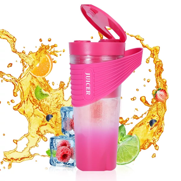 Hordozható turmixgép shake-ekhez és turmixokhoz, 4000 mAh Type-C, újratölthető 460 ml, 6 éles pengével, 22 000 fordulat/perces gyümölcscentrifuga csészével - Pink