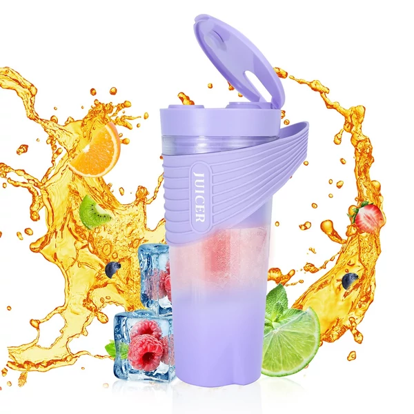 Hordozható turmixgép shake-ekhez és turmixokhoz, 4000 mAh Type-C, újratölthető 460 ml, 6 éles pengével, 22 000 fordulat/perces gyümölcscentrifuga csészével - Lila