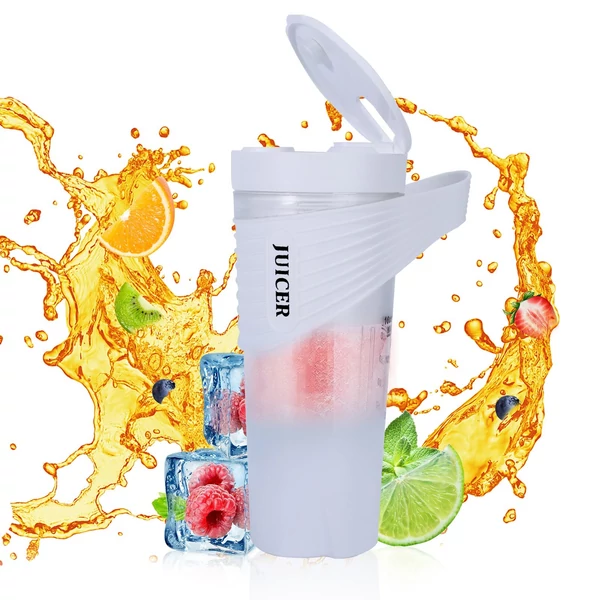 Hordozható turmixgép shake-ekhez és turmixokhoz, 4000 mAh Type-C, újratölthető 460 ml, 6 éles pengével, 22 000 fordulat/perces gyümölcscentrifuga csészével - Fehér