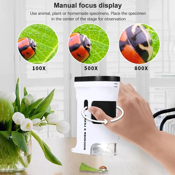 Kézi digitális USB mikroszkóp 12M felbontású 1080P FHD támogatás 64GB TF kártya 2,0 hüvelykes LCD képernyővel növények, rovarok, kövek megfigyeléséhez