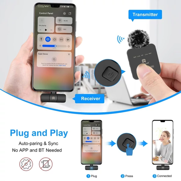 PULUZ PU645B vezeték nélküli mikrofonrendszer 1 vevővel és 1 adóval (ios Lightning digitális kimenet)