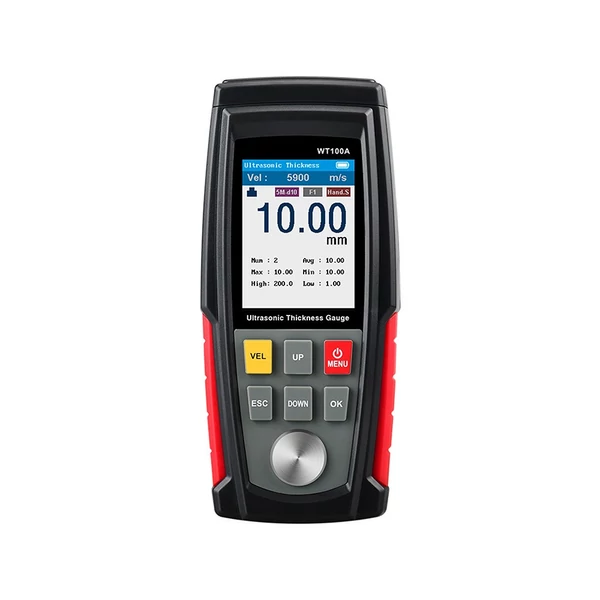 Ultrahangos vastagságmérő mérési tartomány 1,00-225,0 mm színes képernyő fényerő-választással USB-töltés adattárolás Automatikus kikapcsolás adatelemzés fém/műanyag/kerámia/üveg interfészhez