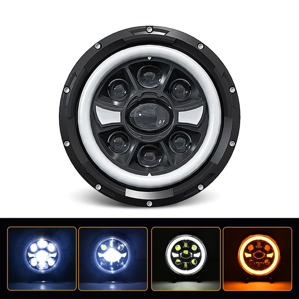 7 hüvelykes LED-es fényszóró kerek fényszóró Hi/Lo Beam DRL-vel és borostyánsárga irányjelzővel autókhoz, motorkerékpárokhoz - 2 db