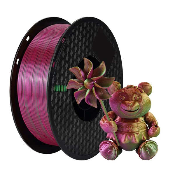 KINGROON 3D nyomtató PLA filament 1 kg 1,75 mm háromszínű selyem - Arany zöld fukszia