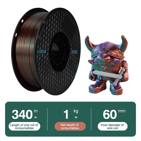 KINGROON 3D nyomtató PLA izzószál 1 kg 1,75 mm háromszínű selyem - Zöld kék sárga