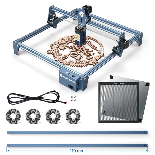 SCULPFUN S9 5,5 W lézergravírozó Y-tengely hosszabbító készlettel és 400x400 mm-es vágó méhsejt munkaasztallal