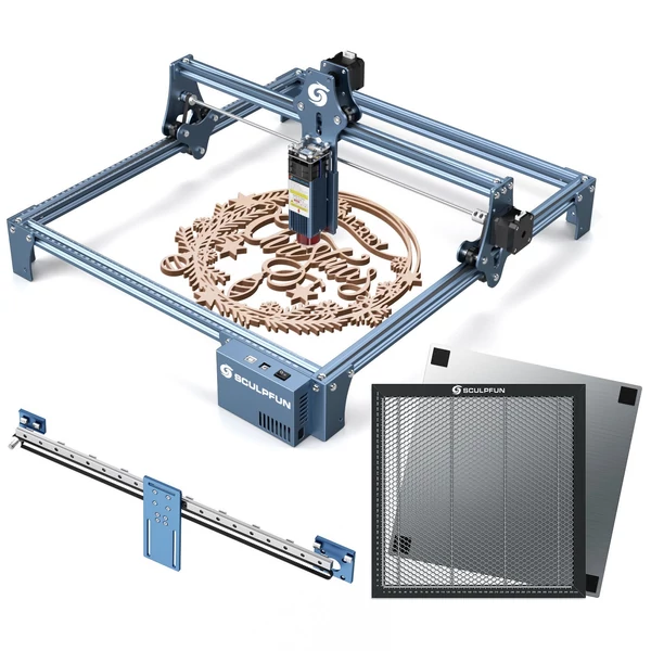 SCULPFUN S9 5W lézergravírozó X-tengelyes lineáris vezető-frissítő készlettel és 400x400 mm-es méhsejt táblával