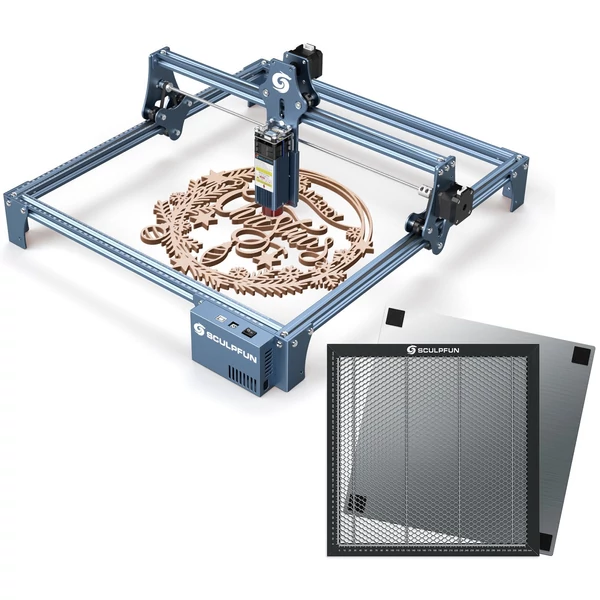 SCULPFUN S9 5W lézergravírozó 400x400 mm-es méhsejt táblával