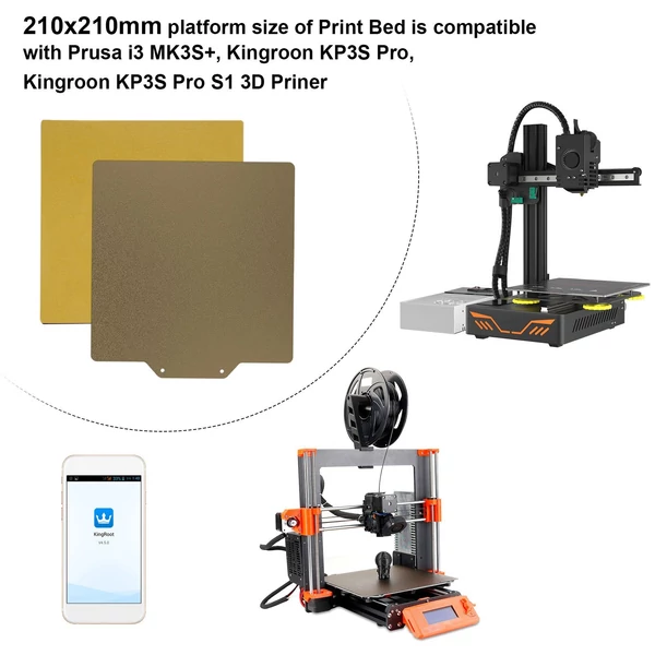 3D nyomtató PEI lapnyomtató ágy + Mágneses matrica Rugalmas eltávolítható rugós acél építési felület öntapadó hátlappal 210x210mm