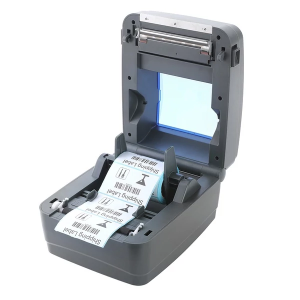 Asztali szállítási címkenyomtató Közvetlen hőnyomtatás USB-csatlakozás 1D/2D vonalkód támogatás 230 mm-es papírszélesség belső papírtálcával - Szürke