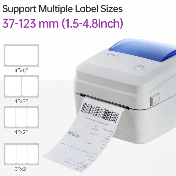 Asztali szállítási címkenyomtató Közvetlen hőnyomtatás USB-csatlakozás 1D/2D vonalkód támogatás 230 mm-es papírszélesség belső papírtálcával - Fehér