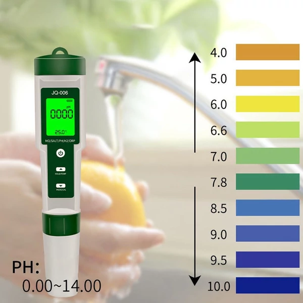 Hordozható, többfunkciós digitális 10 az 1-ben vízminőség-tesztelő nagy pontosságú toll PH/TDS/EC/Sótartalom/ORP/H2/S.G/Hőmérséklet/tápanyag-oldat koncentráció/㏁ Mérés (háttérvilágítással)