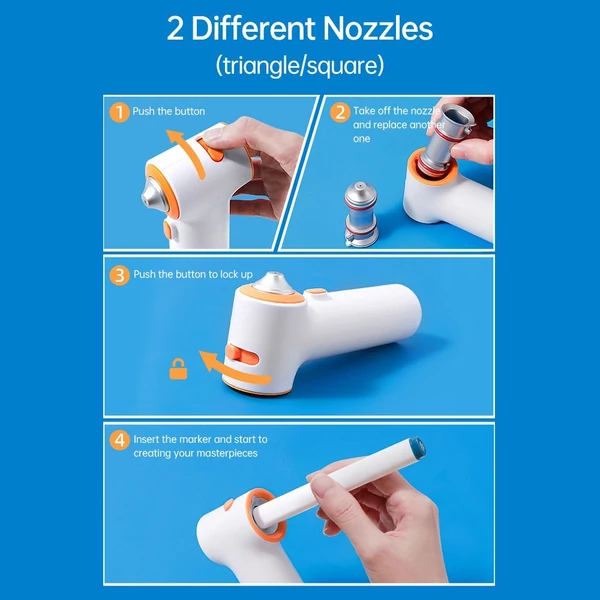 Tenwin Airbrush permetező elektromos jelölő Graffiti toll 2 fúvóka USB töltés