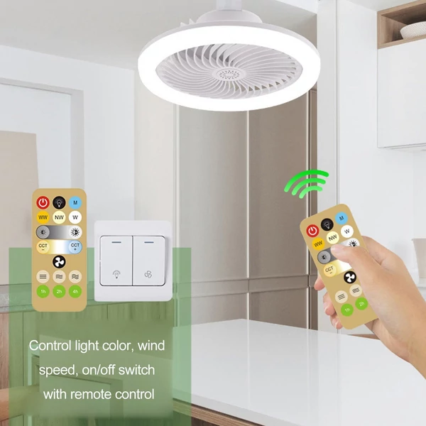 Intelligens távirányítós LED ventilátor lámpa E27 csavaros szabályozható, aromaterápiás világítás ventilátor lámpa - Fehér