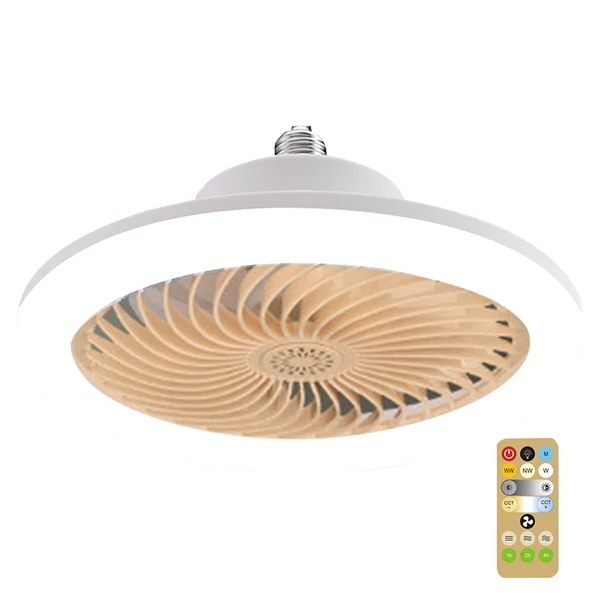 Intelligens távirányítós LED ventilátor lámpa E27 csavaros szabályozható, aromaterápiás világítás ventilátor lámpa - Sárga