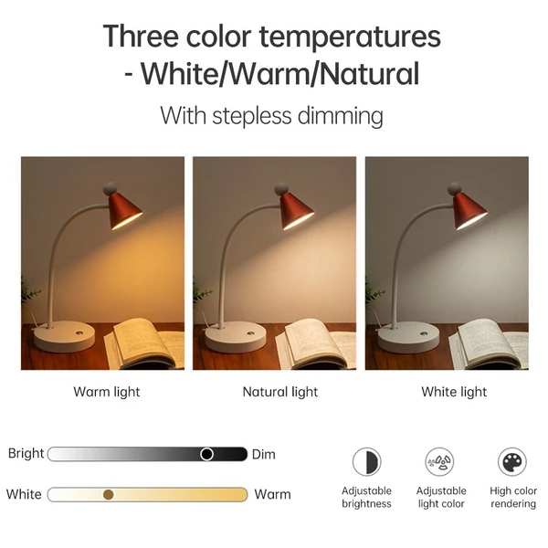 LED szem kímélő asztali lámpa, 3 színben szabályozható, 10 fényerejű, 2700-6500K érintőgomb USB-töltéssel