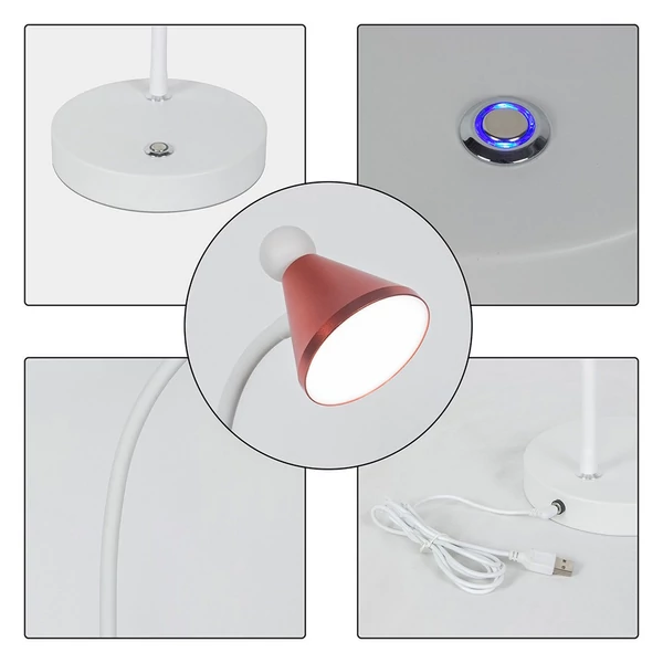 LED szem kímélő asztali lámpa, 3 színben szabályozható, 10 fényerejű, 2700-6500K érintőgomb USB-töltéssel