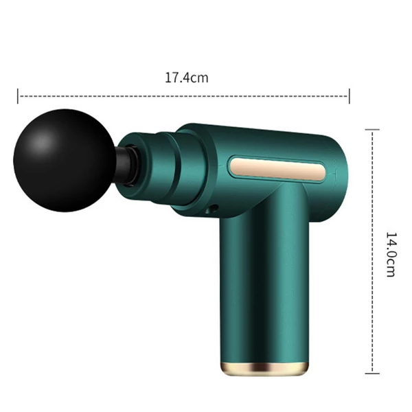 Hordozható Fascia masszázspisztoly 4 cserélhető masszírozófejjel 6 vibrációs sebességű C típusú töltéssel - Sötét zöld