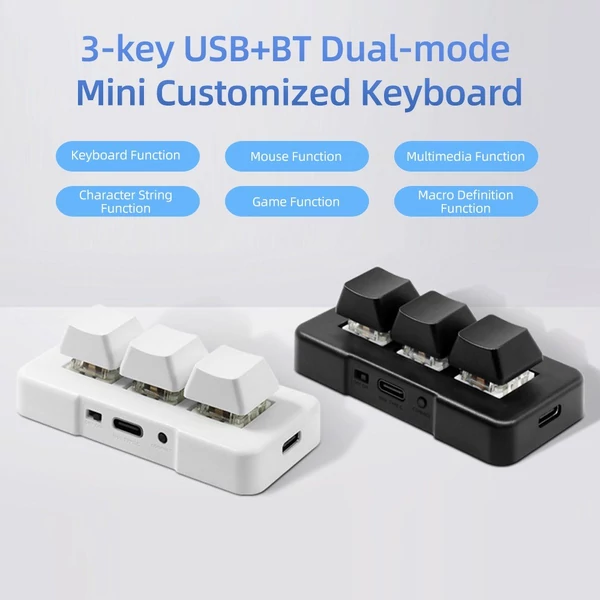 MK321BT 3 gombos mini, testreszabott billentyűzet mechanikus kék gombokkal USB+BT kettős módú csatlakozással - Fehér
