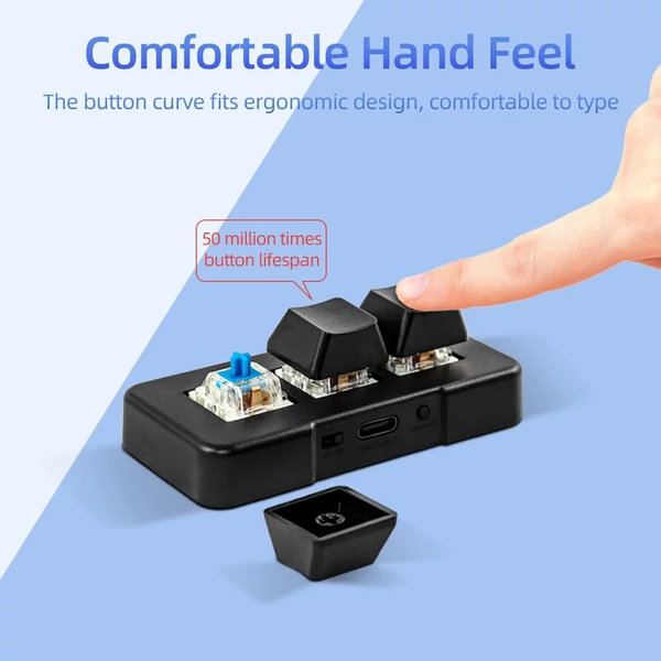 MK321BT 3 gombos mini, testreszabott billentyűzet mechanikus kék gombokkal USB+BT kettős módú csatlakozással - Fehér