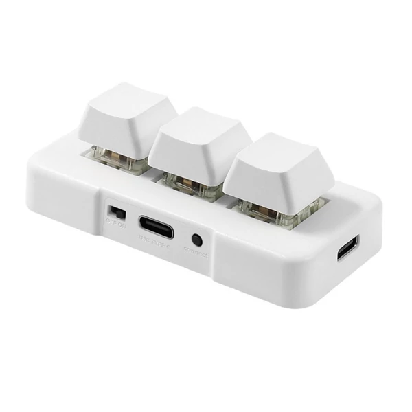 MK321BT 3 gombos mini, testreszabott billentyűzet mechanikus kék gombokkal USB+BT kettős módú csatlakozással - Fehér