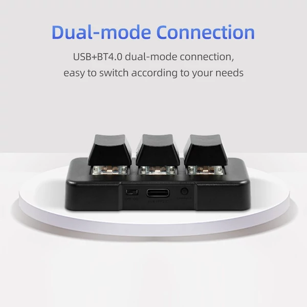 MK321BT 3 gombos mini, testreszabott billentyűzet mechanikus kék gombokkal USB+BT kettős módú csatlakozással - Fekete