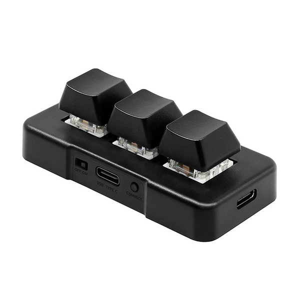 MK321BT 3 gombos mini, testreszabott billentyűzet mechanikus kék gombokkal USB+BT kettős módú csatlakozással - Fekete