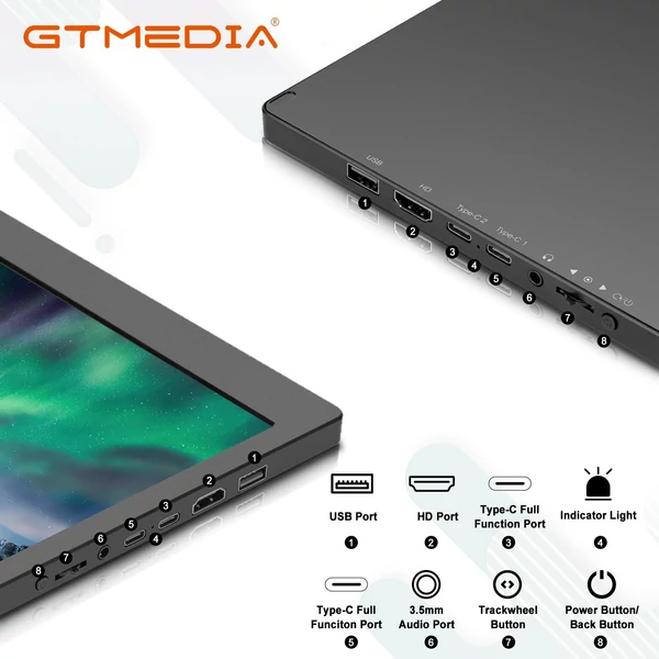 GTMEDIA Mate X 11,6 hüvelykes hordozható, kétképernyős monitor Full HD IPS 1080P képernyő Plug and Play laptophoz