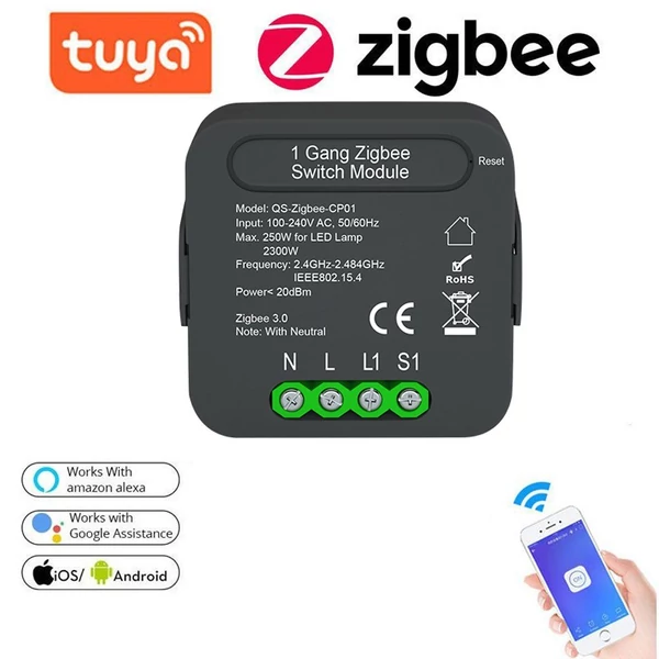 QS-Zigbee-CP01 Tuya ZigBee intelligens kapcsolókonvertáló modul, kompatibilis az Alexa Google Home hangvezérléssel (átjáróval használva)