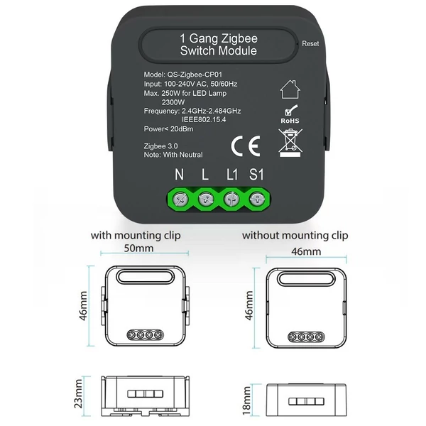 QS-Zigbee-CP01 Tuya ZigBee intelligens kapcsolókonvertáló modul, kompatibilis az Alexa Google Home hangvezérléssel (átjáróval használva)