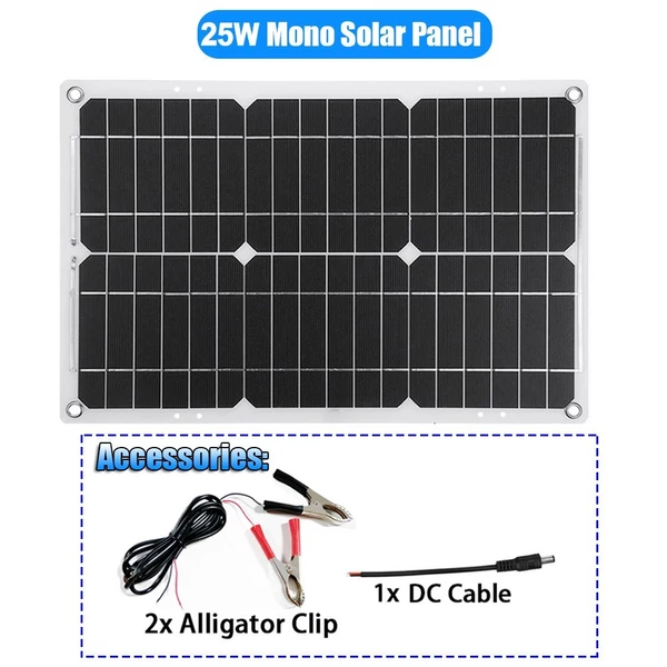 Napelemes energiatermelő rendszer 25 W napelem + 6000 W inverter DC 12 V-tól AC 220 V-ig intelligens LCD kijelzővel, kettős USB töltőporttal + 30 A napelemes töltésvezérlő