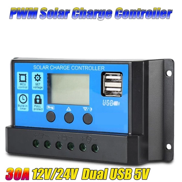 Napelemes energiatermelő rendszer 25 W napelem + 6000 W inverter DC 12 V-tól AC 220 V-ig intelligens LCD kijelzővel, kettős USB töltőporttal + 30 A napelemes töltésvezérlő
